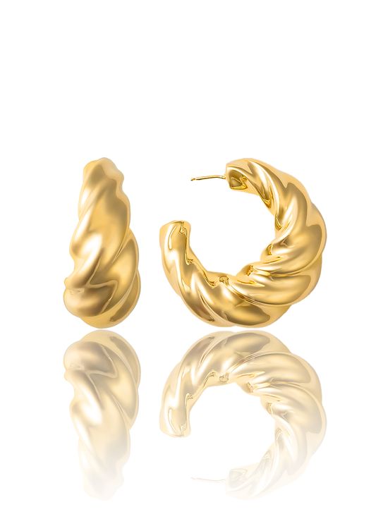 High End Exclusive Thick Croissant Twist Hoops Earrings