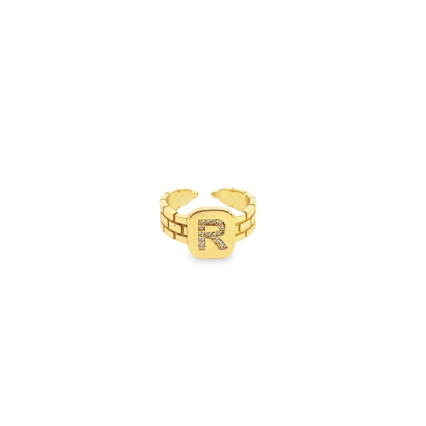 Thick Brick Letter Ring With Zirconia Stones