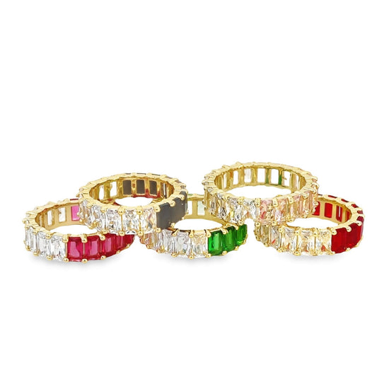 Two Sided Baguette Ring With Colored CZ Stones
