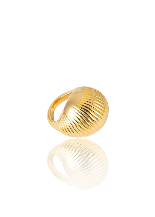 High End Exclusive Thick Croissant Ribbed Dome Ring
