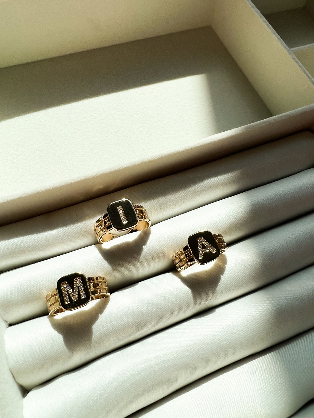Thick Brick Letter Ring With Zirconia Stones